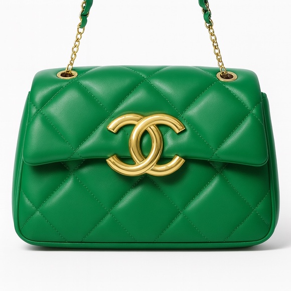 ✨ Designer Style Quilted Green Shoulder Bag – Gold Chain Detail ✨ - Picture 2 of 16